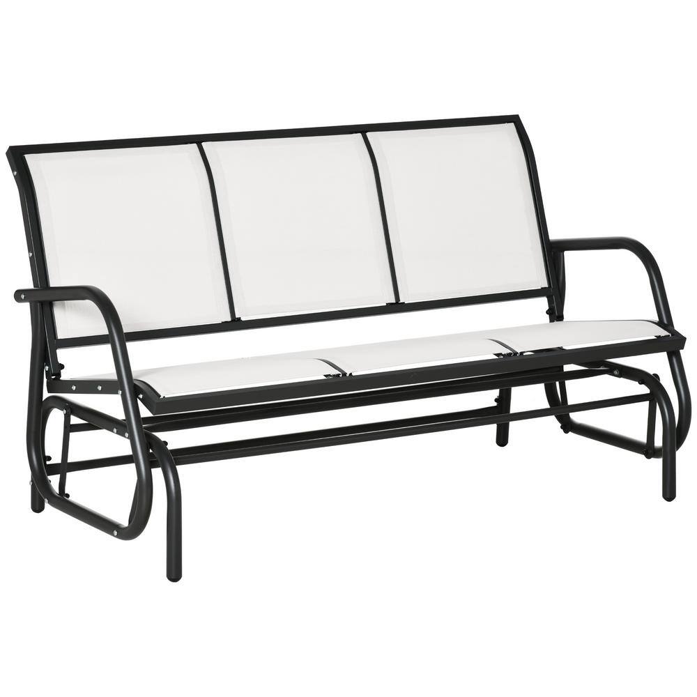 3 Seats White 58 in. Metal Outdoor Bench Patio Glider Bench Garden Porch Sw