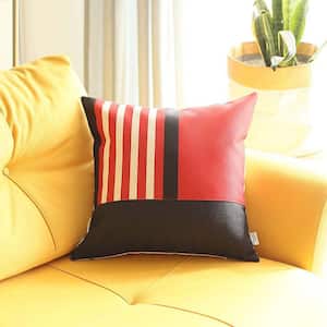 Bohemian Handmade Jacquard Red 18 in. x 18 in. Square Geometric Throw Pillow