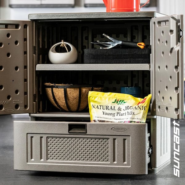 30 in. W x 36 in. H x 20 in. D 1-Shelf 1-Drawer Plastic Base Storage Freestanding Cabinet in Platinum