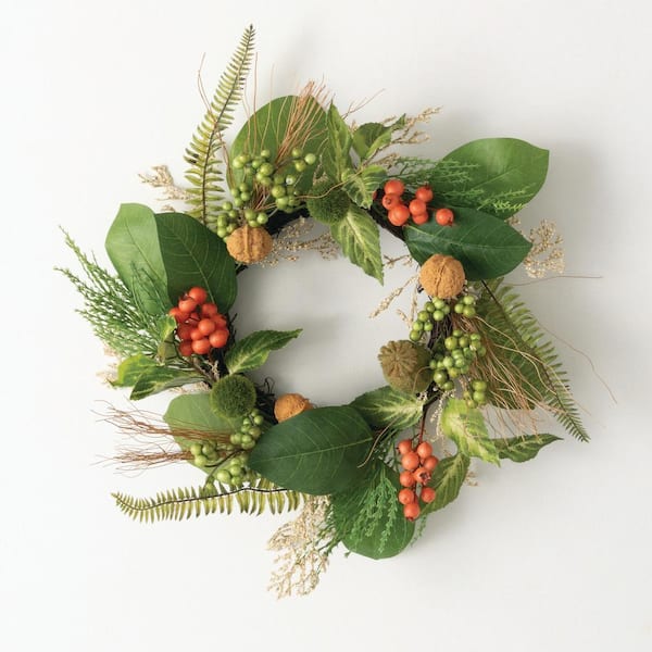 SULLIVANS 16.5 in. Artificial Foraged Berry Pod Mini Wreath, Green