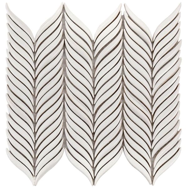 Apollo Tile (Sample) Deluxe White and Blue 10-in x 12-in Glossy Ceramic Herringbone Patterned Wall Tile