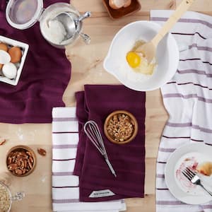 Albany Boysenberry Purple/White Stripped Cotton Kitchen Towel Set (Set of 4)