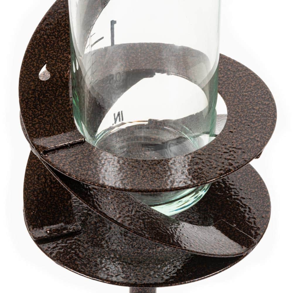 Helix Spiral Bronze Metal Garden Rain Gauge with Recycled Glass Tube