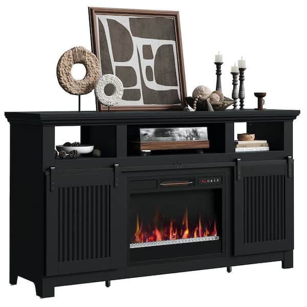 61 in. Freestanding Electric Fireplace TV Stand in Black Fits TV's Up to 65 in.