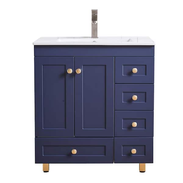 VAPSINT 30 in. W x 18 in. D x 32 in. H Bathroom Vanity in Blue with White Ceramic Sink Top