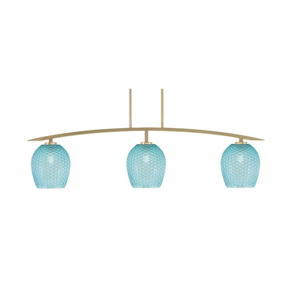 Unbranded Siena 3-Light New Age Brass Billiard Light with 7.5 in. Turquoise Textured Glass Shades No Bulbs Included