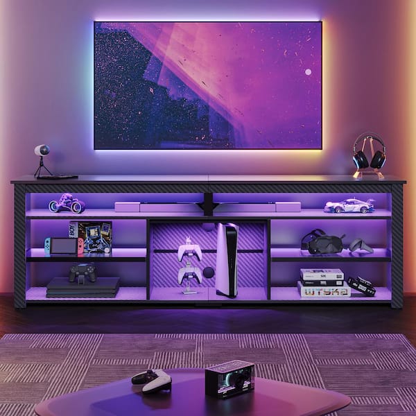 Bestier 71 in. Carbon Fiber Black TV Stand FIts TV's Up to 75 in. LED ...