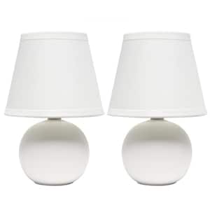 9 .45 in. Off White Traditional Petite Ceramic Oblong Bedside Table Desk Lamp Set with Matching Tapered Shade (2-Pack)