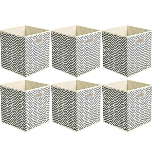 11 in. H x 10.5 in. W x 10.5 in. D Chevron Grey Fabric Collapsible Cube Storage Bin, Pack of 6