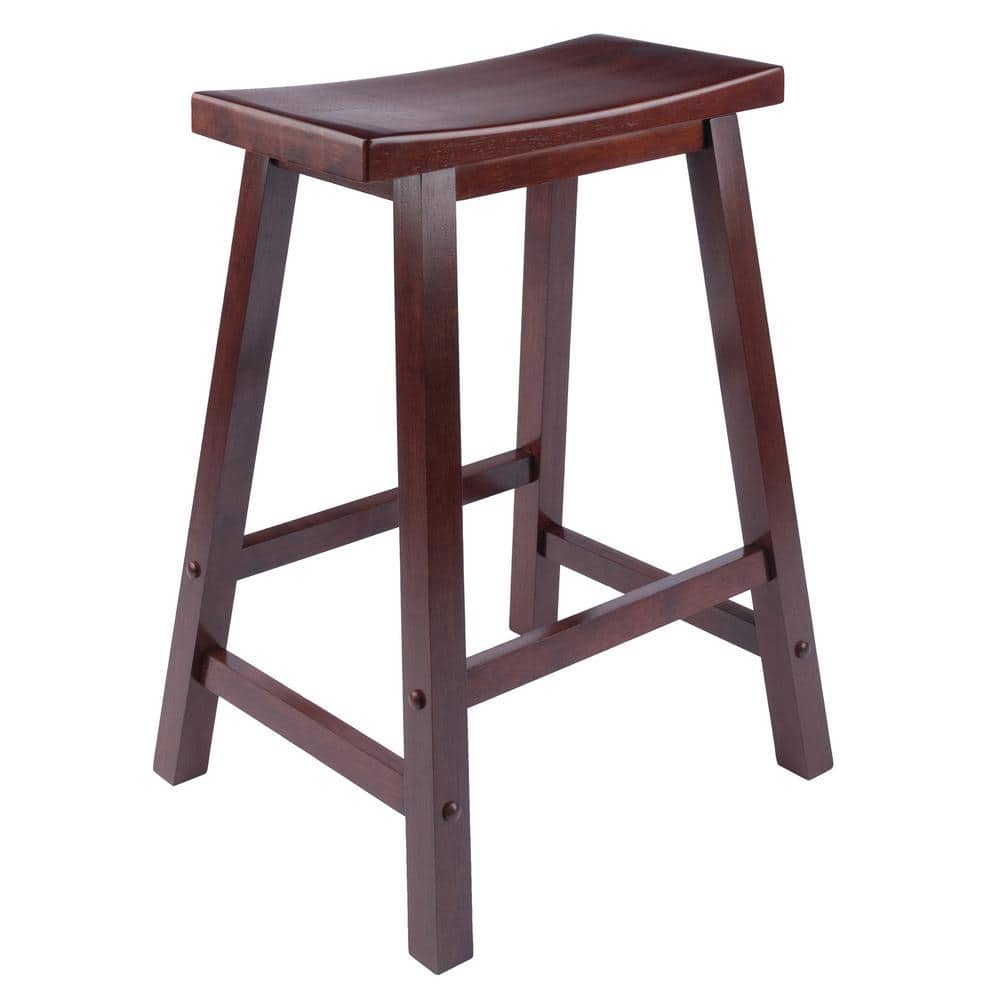 Antique Walnut 24" Backless Saddle Style Wood Stool