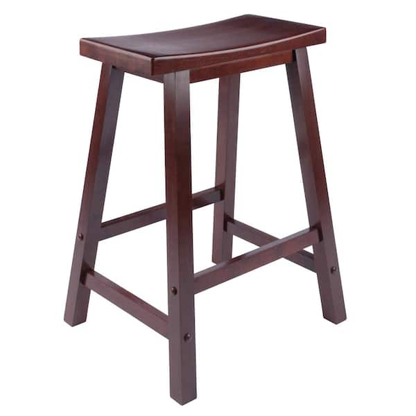 Wood Counter Height Stool Contemporary Saddle Seat 24"  in Walnut finish Stool 