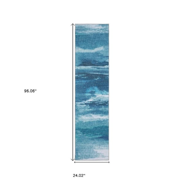 2 X 6 Green, Gray, Light Blue Oriental Washable Area Rug Runner Rug