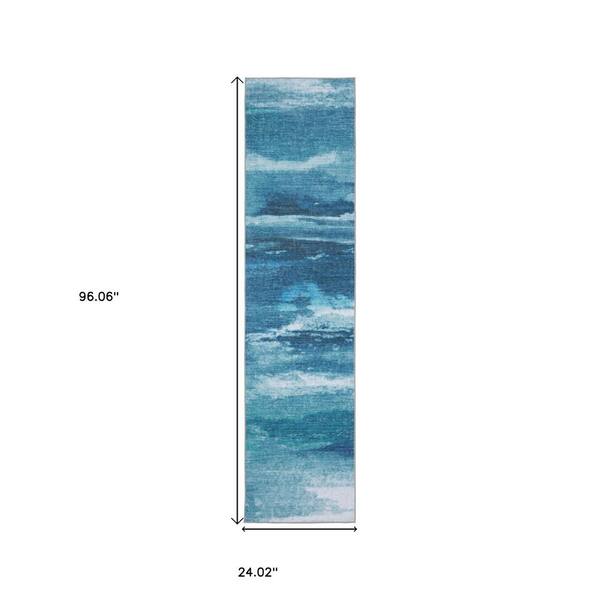 2 X 6 Green, Gray, Light Blue Oriental Washable Area Rug Runner Rug