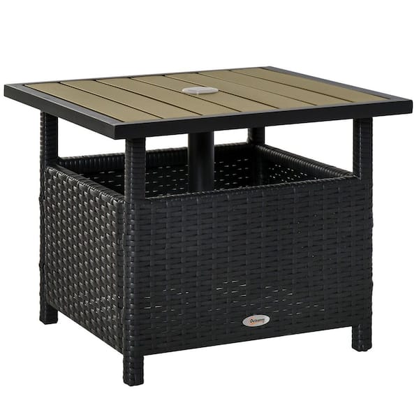 OutSunny 22 in. Rattan Wicker Side Table with Steel Frame