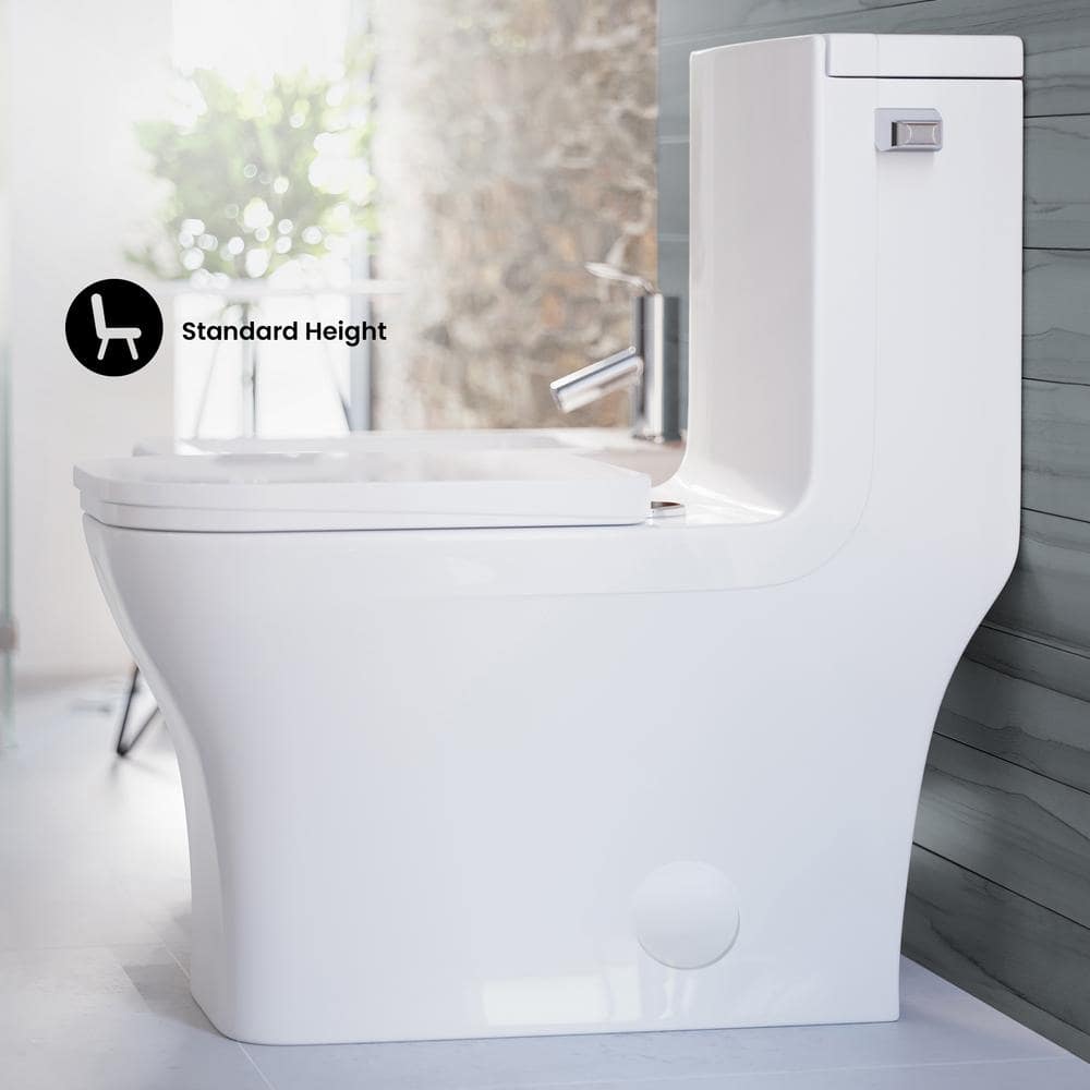 Concorde Glossy White One-Piece Elongated Toilet with Right Side Flush Handle