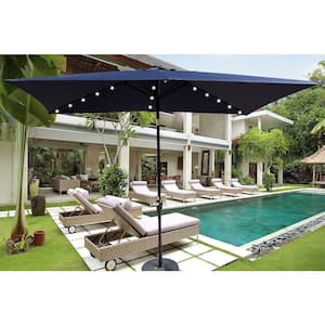 10 ft. x 6.5t Navy Blue Rectangular Patio Umbrella Cover Solar LED Lighted Sunshade for Garden Deck Backyard Pool