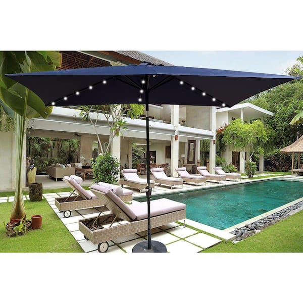 GOSHADOW 10 ft. x 6.5t Navy Blue Rectangular Patio Umbrella Cover Solar LED Lighted Sunshade for Garden Deck Backyard Pool