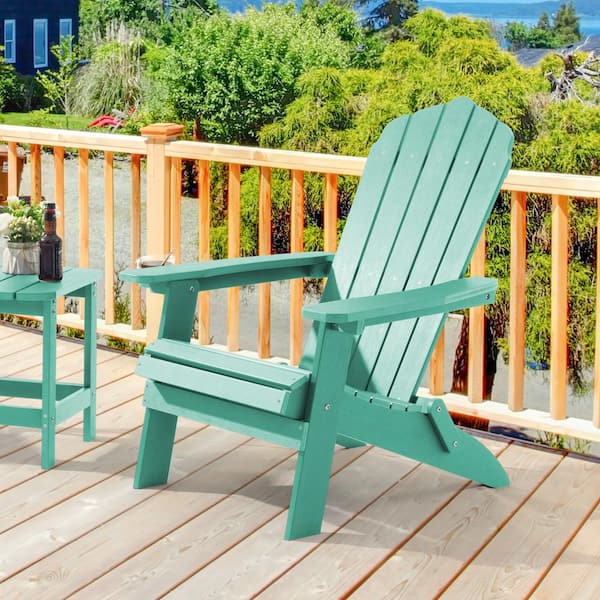 JOYESERY Folding Plastic Adirondack Chair Patio Outdoors Weather-Resistant Fire Pit Chair in Apple Green