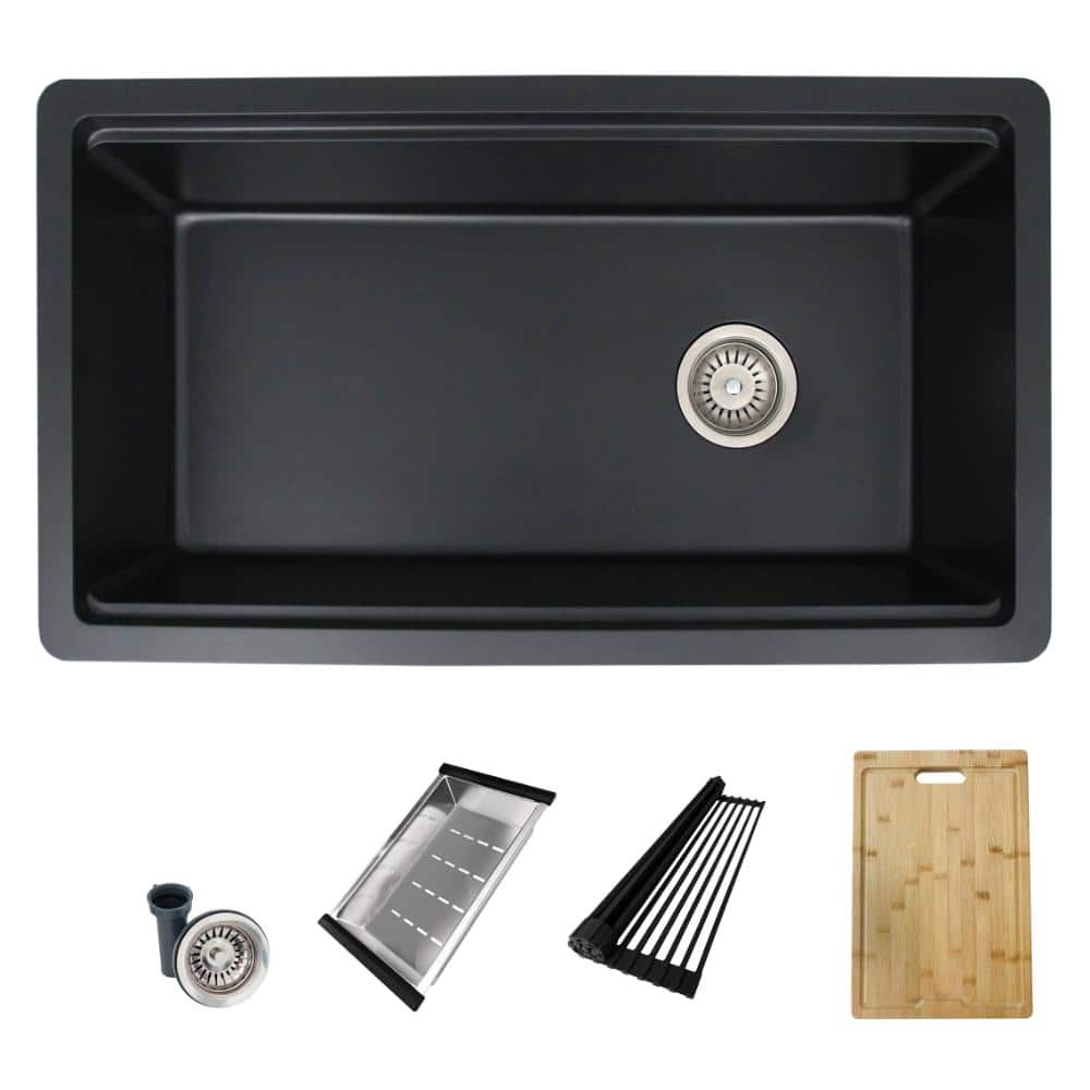 Dual Mount 32 inch Black Composite Granite Single Bowl Workstation Kitchen Sink with Accessories price history on PriceWatchPro