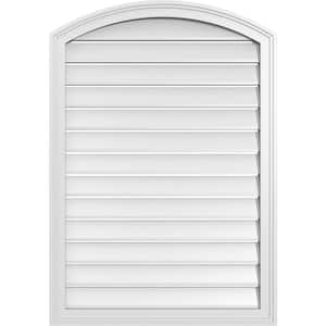 28 in. x 38 in. Arch Top Surface Mount PVC Gable Vent: Decorative with Brickmould Frame