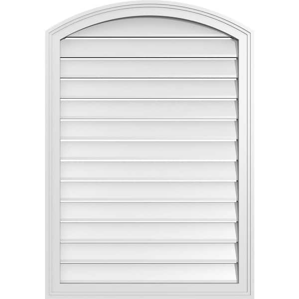 Ekena Millwork 28 in. x 38 in. Arch Top Surface Mount PVC Gable Vent: Decorative with Brickmould Frame