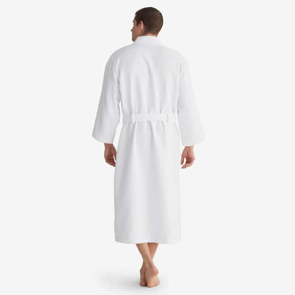 PRMDDP Unisex Women Men Bathrobe，Flannel Super Soft Shawl Dressing  Gown，Fluffy Sleepwear，Gifts for Women Men (Color : White Man, Size : Medium)