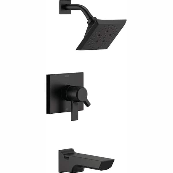 Delta Pivotal 1-Handle Wall-Mount Tub and Shower Trim Kit with H2Okinetic Technology in Matte Black (Valve Not Included)