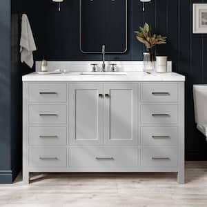 Cambridge 54.25 in. W x 22 in. D x 36 in. H Single Sink Freestanding Bath Vanity in Grey with Carrara Quartz Top