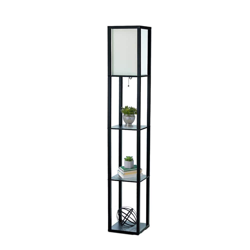Black 62.5" Floor Lamp with Linen Shade and Shelves