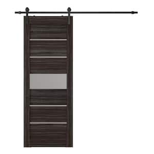 Siah 36 in. x 84 in. 5-Lite Frosted Glass Gray Oak Wood Composite Sliding Barn Door with Hardware Kit