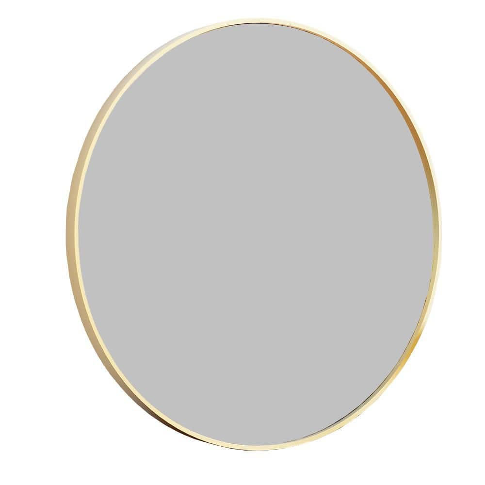 Gold 24 in W x 24 in. H Glam Round Glass Framed Mirror Wall Mirror Wall Dec