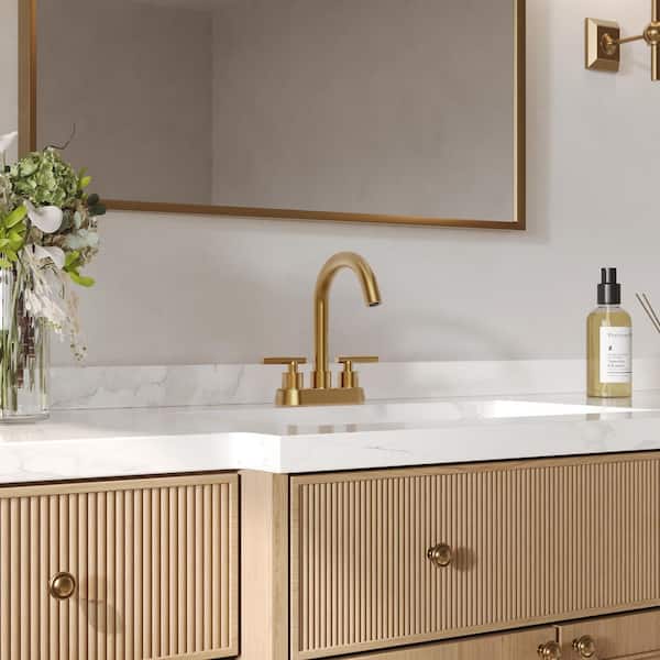 4 in. Centerset 2 or 3-Hole Double Handle High Arc Bathroom Faucet in Spot Resistant Brushed Gold with Pop-Up Drain