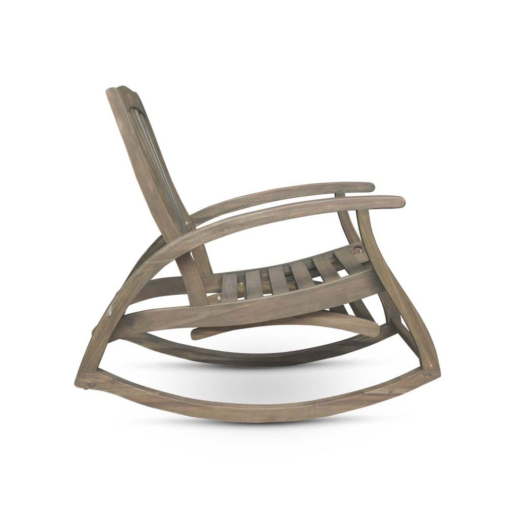 Gray Acacia Wood Outdoor Rocking Chair with Arms
