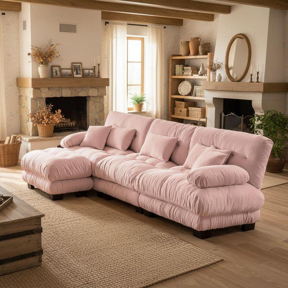 Homy Casa MINH 133.8 in. Pillow Top Arm 4-piece Chenille Modular L