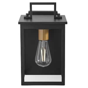Autumnhill 16 in. Matte Black with Gold Accents 1-Light Outdoor Line Voltage Wall Sconce with No Bulb Included