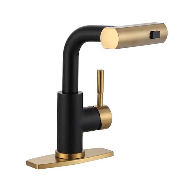 11.3 in. Single Handle Pull Down Sprayer Kitchen Faucet with Advanced Spray and 360° Spout Swivel in Black and Gold