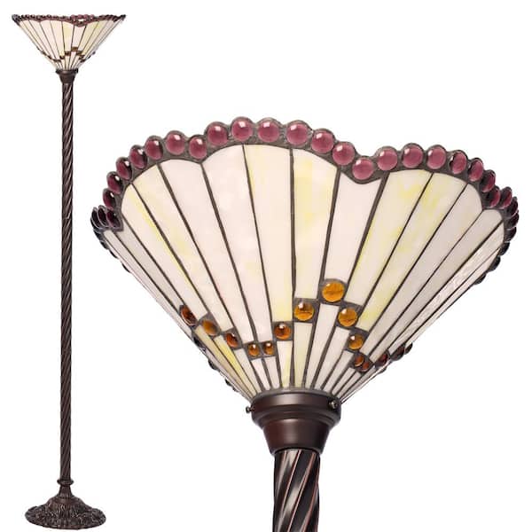 Warehouse of Tiffany 72 in. Antique Bronze Jewel Stained Glass Floor Lamp with Foot Switch