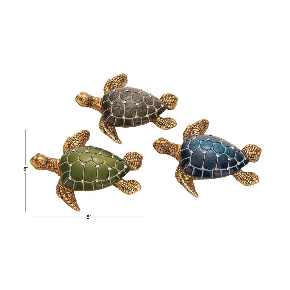 Jeweled Ceramic Turtle Trio Decorative Statues