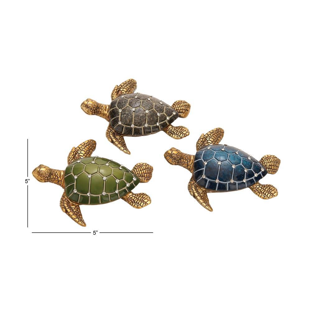 Jeweled Ceramic Turtle Trio Decorative Statues