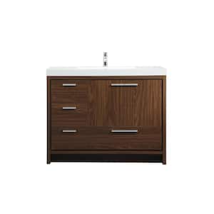 Timeless Home 42 in. W Single Bath Vanity in Walnut with Resin Vanity Top in White with White Basin