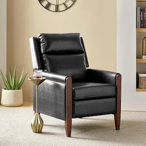Mauel Black Leather Push Back Manual Recliner with Solid Wood Legs
