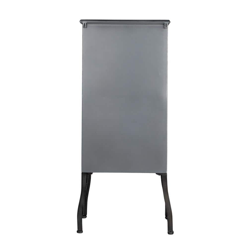 Antique Black Metal and Glass Office Storage Cabinet with 3 Drawers