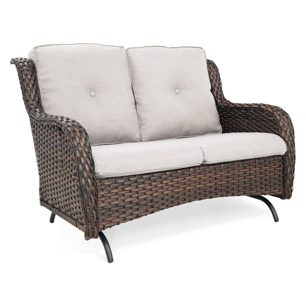 Carolina 2-Person Borwn Wicker Rocking Bench Outdoor Glider Patio Rattan Loveseat with Beige Cushions price history on PriceWatchPro