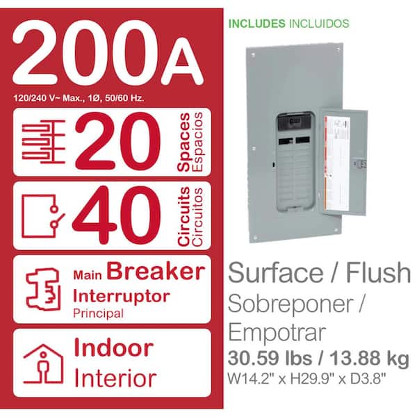 Homeline 200 Amp 20-Space 40-Circuit Indoor Main Breaker Plug-On Neutral Load Center with Cover - Value Pack