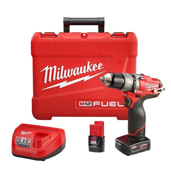 Milwaukee M12 FUEL 12V Lithium-Ion Brushless Cordless 1/2 in. Hammer Drill and Driver Kit W/ 4.0Ah & 2.0Ah Battery & Hard Case