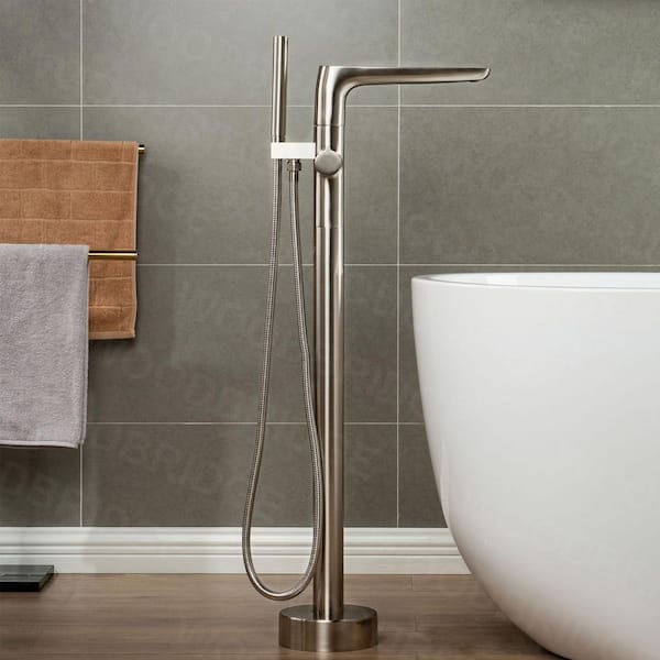 Contemporary Single-Handle Freestanding Floor Mount Claw Foot Tub Faucet with Hand Shower in Brushed Nickel