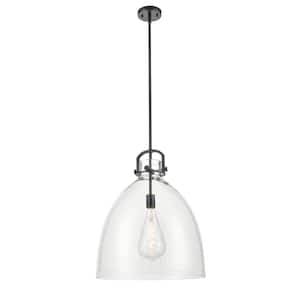 Newton Bell 1-Light Matte Black Shaded Pendant Light with Clear Glass Shade