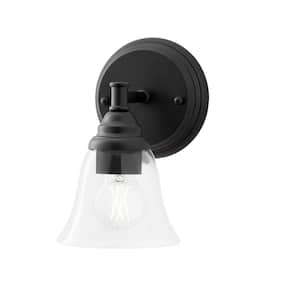 5.5 in. Marsden 1-Light Matte Black Transitional Wall Mount Sconce Light with Clear Glass Shade