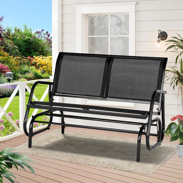 Black Metal Outdoor Patio Swing Chair with High Backrest for Garden