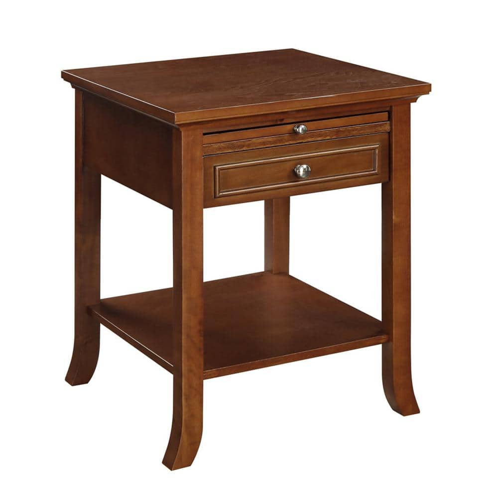 Espresso Logan Square Wood End Table with Storage and Pull-Out Shelf